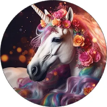 Jedlá dekorace na dort Jedlý papír jednorožec s květinami 19,5cm