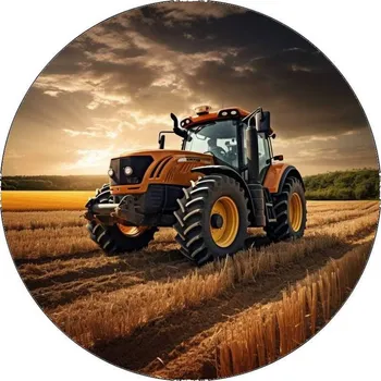 Jedlá dekorace na dort Jedlý papír traktor na poli žlutý 19,5cm