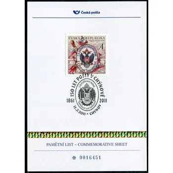 Sběratelství Česká pošta (2011) PLZ 7 - Pamětní list - 150 let pošty v Chýnově