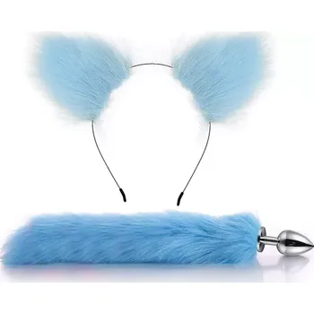 Anální kolík Modrý anální ocas včetně oušek, vel. L