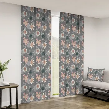 Závěs dekorační nebo látka, OXY Lososové květy na šedém, 150 cm