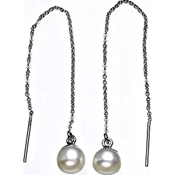 Náušnice Srříbrné řetízkové protahovací náušnice přírodní perla bílá - NŘ1183 (Náušnice s přírodní perlou 7,5 mm)