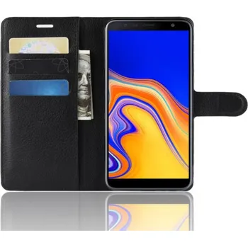 Pouzdro na mobilní telefon Litchi flipové pouzdro pro Samsung Galaxy J4 Plus - černé