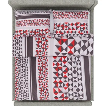 Povlečení Tegatex Povlečení bavlna - červeno šedé trojúhelníky 70*90 cm, 140*200 cm