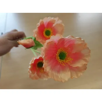 umělá květina Vlčí máky, textilní dekorace, květina růžová - žíhaná 60cm