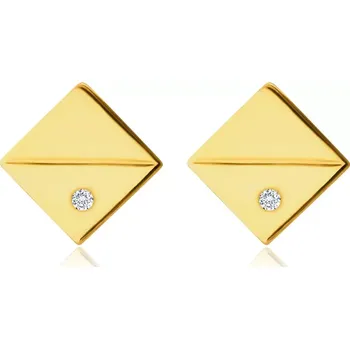 Náušnice Náušnice ze 14K zlata - symetrické čtverce s diagonálními pruhy, kubické zirkony, puzety