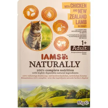 Krmivo pro kočku Iams Kapsička IAMS Naturally Adult kuře & jehněčí v omáčce 85g