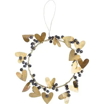 Vánoční dekorace Bastion Collections Wreath small with hearts brass antique, 13 cm EW/WREATH S 001