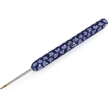 Galanterie Háček na háčkování se silikonovou rukojetí, se zlatou špičkou - 7 (2 mm) modrá tmavá