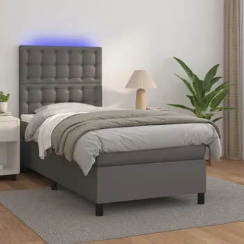 Postel vidaXL Box spring postel s matrací a LED 100x200 cm umělá kůže [3135930] Barva: Šedá