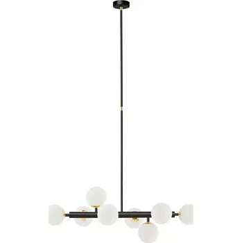 Kaspa 10755802 CUMULUS 2 - Stropní svítidlo na tyči v černé a zlaté barvě, bílá skla, 8 x E14, šířka 85cm (Exkluzivní stropní svítidlo na tyči na 8 LED žárovek E14)