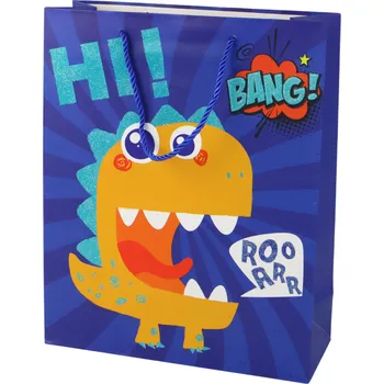 Dárková taška LEAN Toys Modrá papírová dárková taška pro dinosaury 41,5 cm x 30 cm x 12 cm