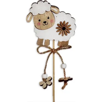 Velikonoční dekorace Beránek dřevěný zápich - 31 cm