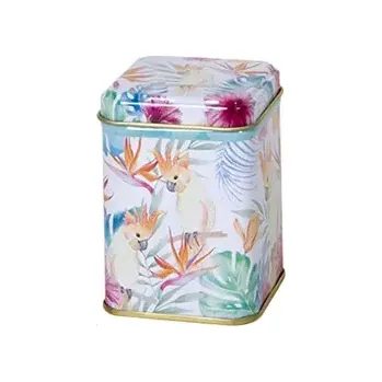 Dóza na potraviny Dóza Papoušek Kakadu 50 gr (Plechová čajovka s ptáčkem, papoušci)