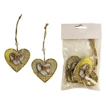Party dekorace Dřevěné srdíčko 7 cm s knoflíčkem žluté - 1 ks