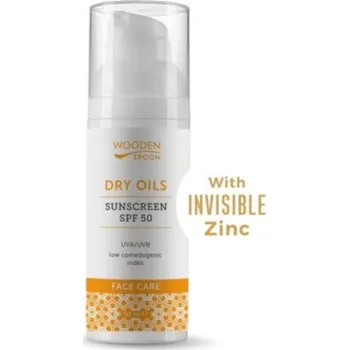 Přípravek na opalování Wooden Spoon Dry Oils opalovací krém na obličej s nízkým komedogenním indexem SPF50 50 ml