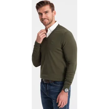 Pánský svetr Ombre Clothing Pánský klasický svetr Kemuel tmavě olivová M OM-SWSW-0102 V5