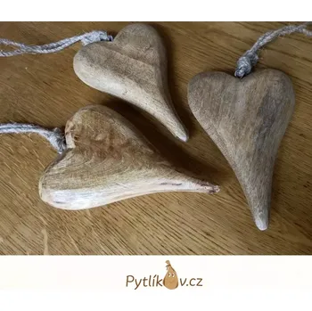 Dřevěn srdce mangové dřevo 10 x 16 cm (Dřevěná závěsná dekorace ve tvaru srdce.)