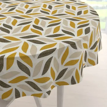 ubrus Bavlněný kulatý ubrus Sandra SA-423 Zlato-hnědé listy na krémovém Ø 40 cm
