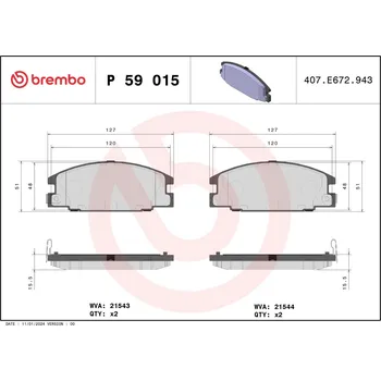 Brzdová destička Sada brzdových destiček, kotoučová brzda BREMBO P 59 015