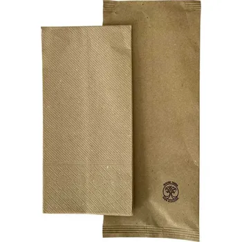 Příbor kapsa papírová na příbory 250x110 mm - hnědá s béžovým ubrouskem (100 ks/balení)