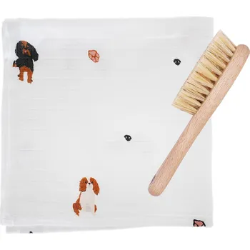 Lullalove Kartáč na suchou hlavičku s žínkou Pejsek