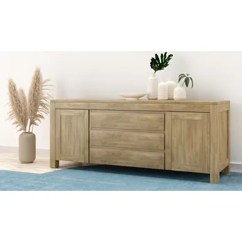 Komoda Buková komoda FELICIANO Barevné provedení: Dub, Dvířka: Dvířka - čiré sklo, Horní deska: Varianta B