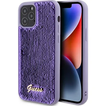 Pouzdro na mobilní telefon Guess Sequin Script Logo Kryt s flitry pro iPhone 12/12 Pro Barva: Fialová