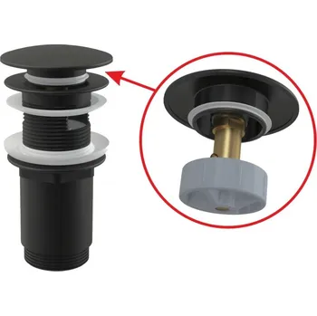 Sifon Umyvadlová výpusť pileta 5/4" KLIK-KLAK, velká zátka, černá