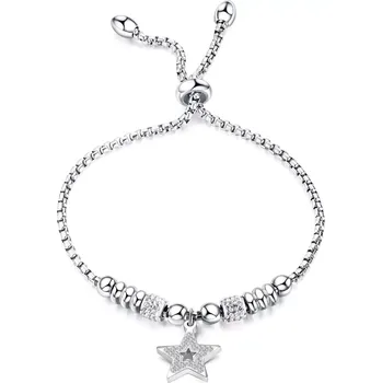 Náramek Nastavitelný ocelový náramek stříbrné barvy - hvězda, čiré zirkony