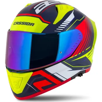 Helma na motorku Přilba Aero Drome, CASSIDA (modrá met./žlutá/oranžová/červená/bílá) 2026 M (57 až 58 cm)