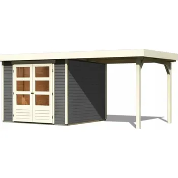 Zahradní stavba LANIT PLAST Dřevěný domek KARIBU ASKOLA 3,5 + přístavek 240 cm (9144) terragrau LG3187