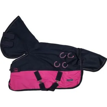 Jezdectví Nepromokavá deka pro dřevěného koně -Funny Horses - růžová/ tmavě modrá - 50 cm