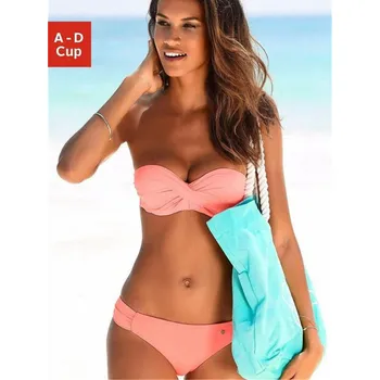 Dámské plavky Dámské plavky dvojdílné s křížením pod košíčky a zajímavým řasením na bocích Barva: oranžová 8, Velikost: L