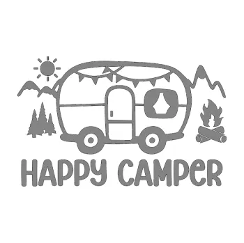 Samolepící dekorace SAMOLEPKA Happy camper 002 pravá kempování s karavanem (17 - šedá) NA AUTO, NÁLEPKA, FÓLIE, POLEP, TUNING, VLASTNÍ TEXT, TISK, AUTOSAMOLEPKY.cz, POLEPY, OBRÁZEK, LOGO, SAMOLEPKY