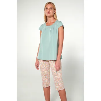 Dámské noční prádlo Květinové pyžamo s řasením - Modré mint, blue mint S i512_20064_725_2