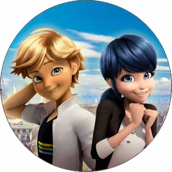 Jedlá dekorace na dort Jedlý papír Beruška a černý kocour 19,5 cm