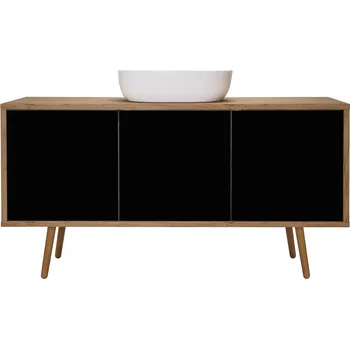 Koupelnový nábytek Oltens Hedvig skříňka 140x45x49.7 cm pod umyvadlo závěsná černá-dub 60205360