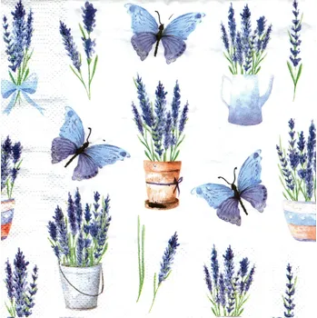 Papírový ubrousek UBR71, Ubrousek, 16x16 cm, LEVANDULE S MOTÝLEM, 1 kus
