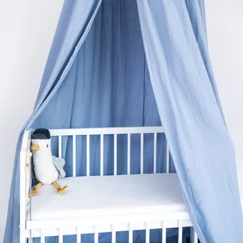 Nebesa nad postýlku Tulimese Baldachýn mušelínový modrý VÝBĚR TYPU BALDACHÝNU: BALDACHÝN SAMOSTATNÝ, VOLITELNÉ DOPLŇKY: BALDACHÝN S ROVNÝM OKRAJEM