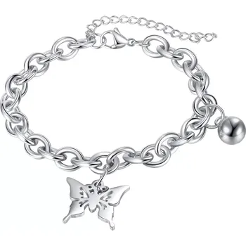 Náramek Ocelový náramek stříbrné barvy - motýl s vyřezávanými křídly, kulička