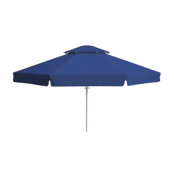 Stínicí technika Perfecta Parasols Velký slunečník BIGGIE ROUND Ø 5,5 m bílá kostra, potah s volánem Modrá