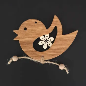 Vánoční dekorace AMADEA Dřevěná ozdoba z masivu s vkladem - ptáček s kvítkem 9 cm