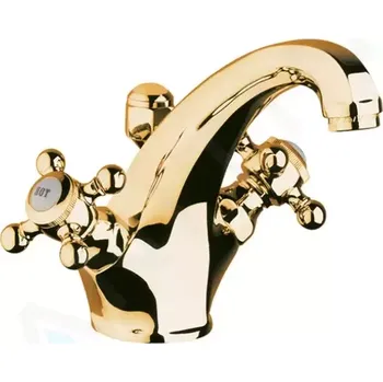 Vodovodní baterie Kludi Adlon Umyvadlová baterie se dvěma kohouty, s výpustí, zlatá, 510104520