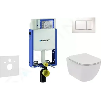 WC sada Geberit Kombifix Set předstěnové instalace, klozetu a sedátka Ideal Standard Tesi, tlačítka Sigma30, Rimless, SoftClose, bílá/chrom, 110.302.00.5 NE5