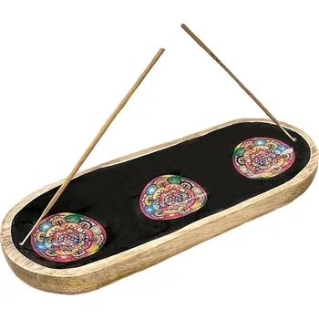 Vonná tyčinka Mani Bhadra Mani Bhadra Stojánek na vonné tyčinky Dřevo mango Mandala (černý), 28 cm