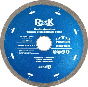 Řezný kotouč Diamantový lisovaný kotouč 125x5x22,23mm pro řezání kamene a keramiky R&K PREMIUM, kontinuální lem, Geko RK0109