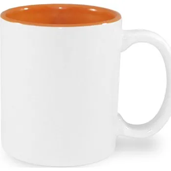 Bílý hrnek 330 ml JS Coating s barevným vnitřkem - oranžový sublimace termotransfer