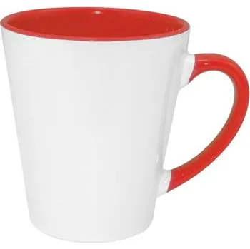 Bílý hrnek Latte FUNNY 350 ml A+ s barevným vnitřkem a uchem - červený sublimace termotransfer