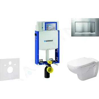 WC sada Geberit Kombifix Modul pro závěsné WC s tlačítkem Sigma30, matný chrom/chrom + Duravit D-Code - WC a sedátko, Rimless, SoftClose, 110.302.00.5 NH7
